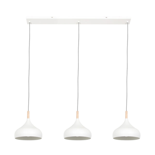 Scandinavische eettafel hanglamp Bjorr | 3 lichts | wit | hout / metaal | Ø 23 cm | dimbaar | modern design