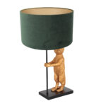 Tafellamp Animaux 1 lichts Zwart Goud Stokstaartje met Velours Kap Groen