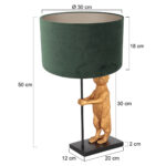 Tafellamp Animaux 1 lichts Zwart Goud Stokstaartje met Velours Kap Groen