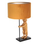 Tafellamp Animaux 1 lichts Zwart Goud Stokstaartje met Velours Kap Oker