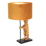 Tafellamp Animaux 1 lichts Zwart Goud Stokstaartje met Velours Kap Oker