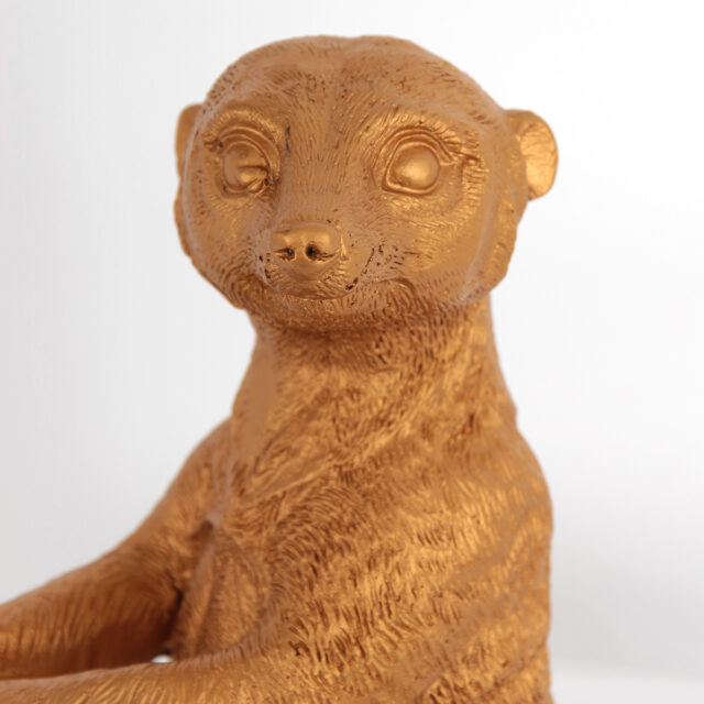 Tafellamp Animaux 1 lichts Zwart Goud Stokstaartje met Velours Kap Oker