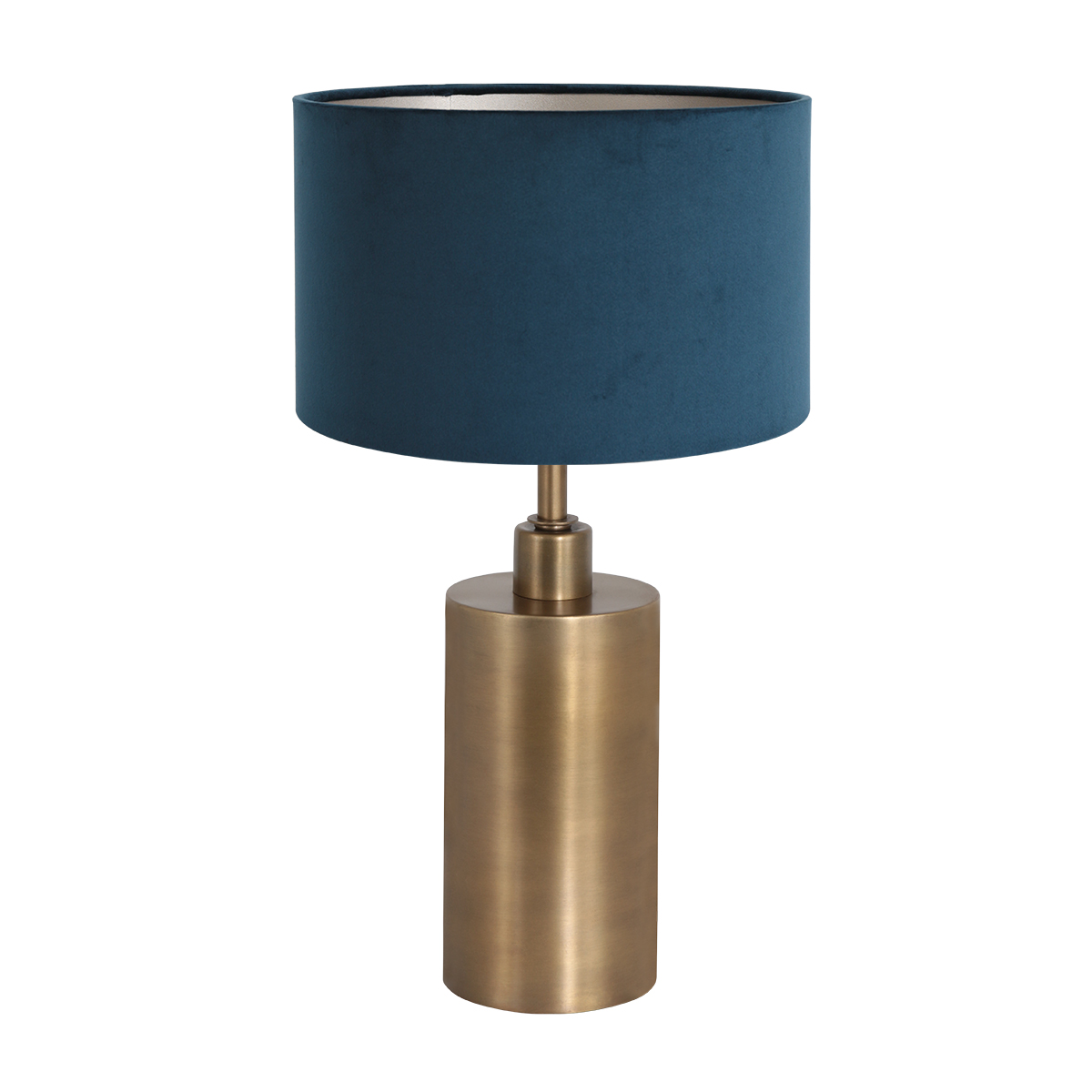 Tafellamp Brass Cilinder 1 lichts Brons met Kap Velours Blauw