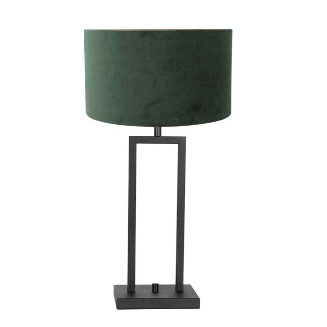 Tafellamp Stang 1 lichts Mat Zwart met Kap Groen Velours