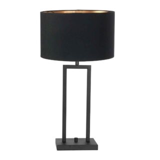 Tafellamp Stang 1 lichts Mat Zwart met Kap Zwart Velours