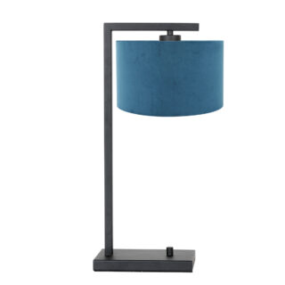 Tafellamp Stang 1 lichts Zwart met Kap Blauw Velours