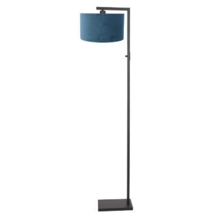Vloerlamp Stang 1 lichts Zwart met Kap Blauw Velours