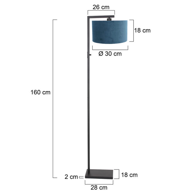Vloerlamp Stang 1 lichts Zwart met Kap Oker Velours