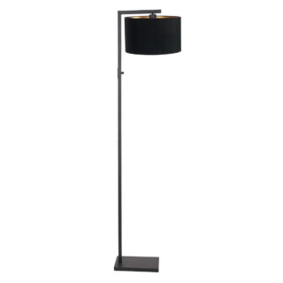 Vloerlamp Stang 1 lichts Zwart met Kap Zwart Velours
