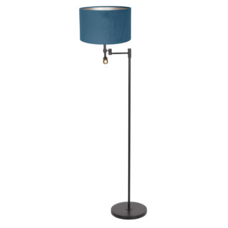 Vloerlamp Stang 1 lichts Zwart met Leeslamp en Kap Blauw Velours
