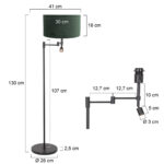 Vloerlamp Stang 1 lichts Zwart met Leeslamp en Kap Groen Velours