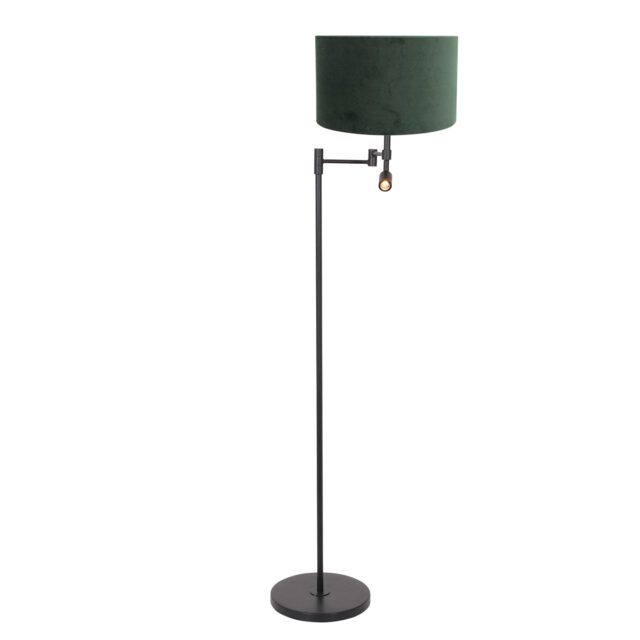 Vloerlamp Stang 1 lichts Zwart met Leeslamp en Kap Groen Velours
