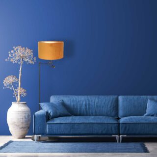 Vloerlamp Stang 1 lichts Zwart met Leeslamp en Kap Oker Velours