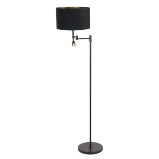 Vloerlamp Stang 1 lichts Zwart met Leeslamp en Kap Zwart Velours