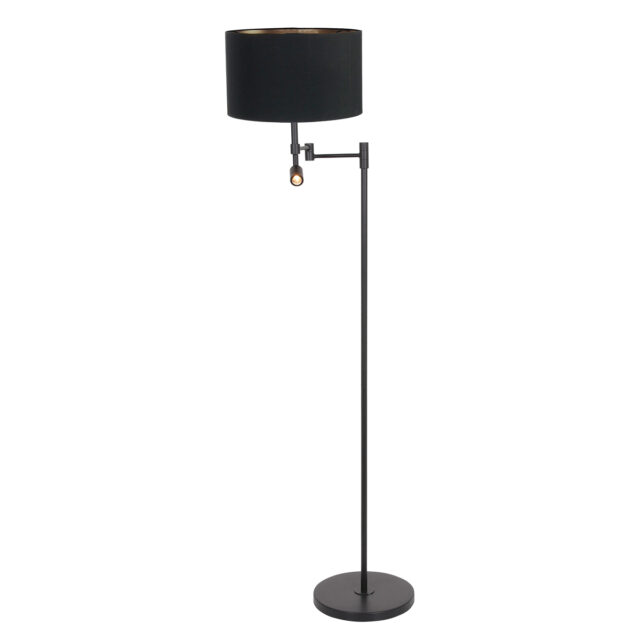 Vloerlamp Stang 1 lichts Zwart met Leeslamp en Kap Zwart Velours