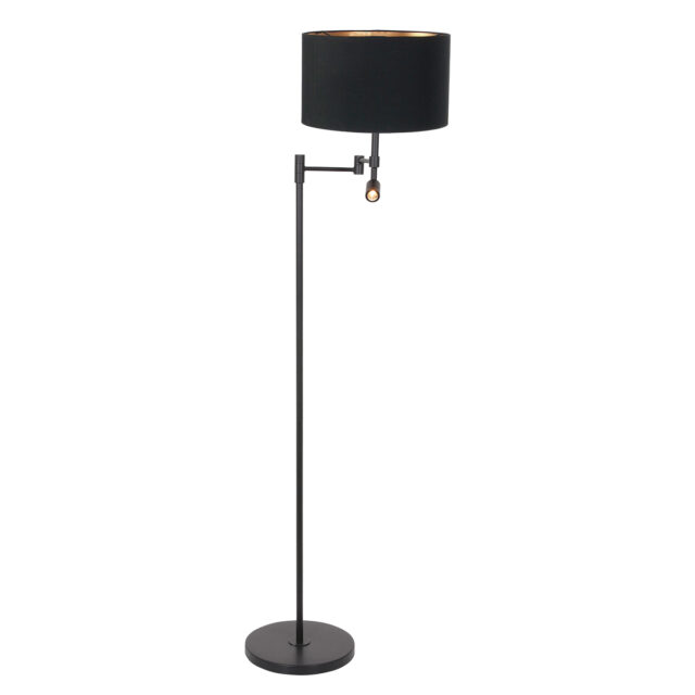 Vloerlamp Stang 1 lichts Zwart met Leeslamp en Kap Zwart Velours