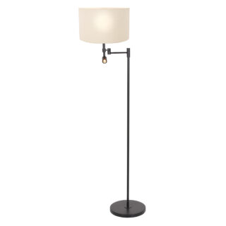 Vloerlamp Stang 1 lichts Zwart met Leeslamp en Linnen Kap Grijs