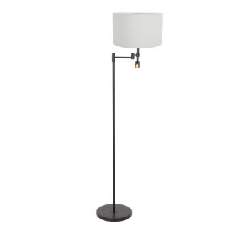 Vloerlamp Stang 1 lichts Zwart met Leeslamp en Linnen Kap Grijs