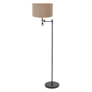Vloerlamp Stang 1 lichts Zwart met Leeslamp en Linnen Kap Klei