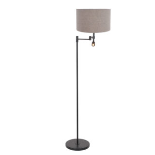 Vloerlamp Stang 1 lichts Zwart met Leeslamp en Linnen Kap Klei