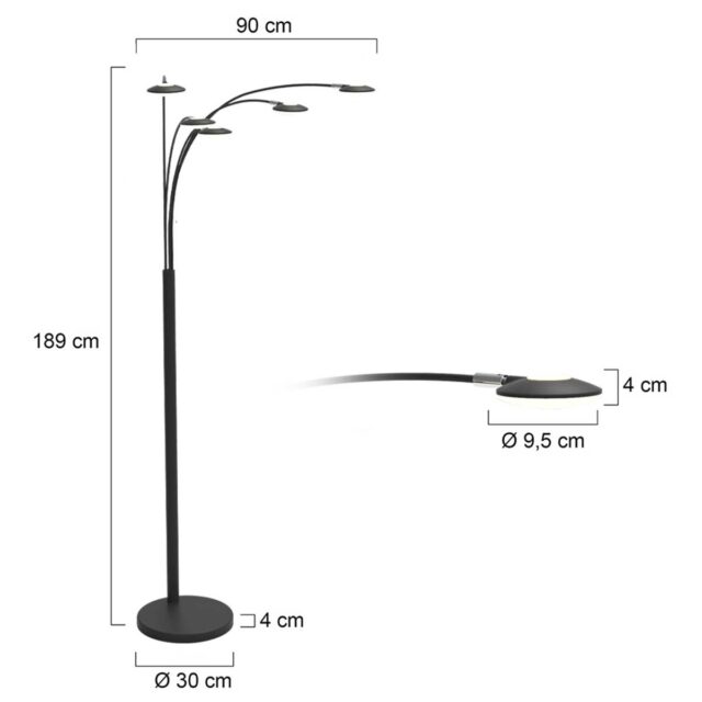 Vloerlamp Synna 5 Lichts Zwart 13