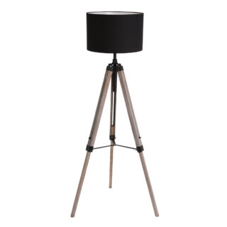 Vloerlamp Triek 1 lichts Hout/Zwart met Zwarte Stoffen Kap