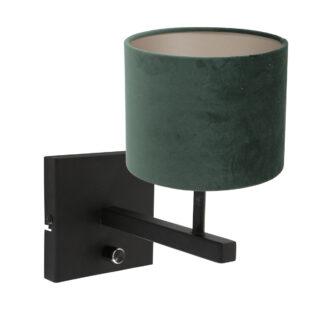Wandlamp Stang 1 lichts Zwart met Kap Groen Velours