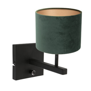 Wandlamp Stang 1 lichts Zwart met Kap Groen Velours