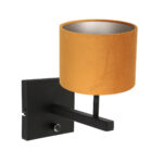Wandlamp Stang 1 lichts Zwart met Kap Oker Velours