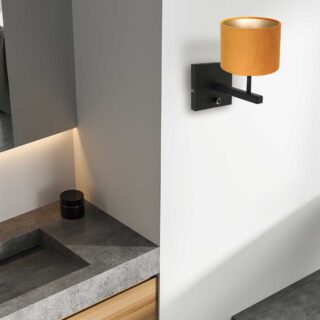 Wandlamp Stang 1 lichts Zwart met Kap Oker Velours