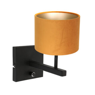 Wandlamp Stang 1 lichts Zwart met Kap Oker Velours
