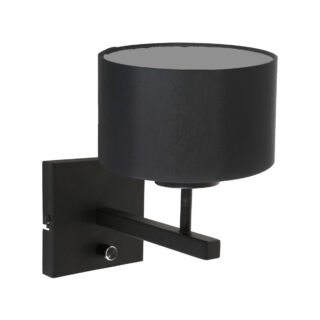 Wandlamp Stang 1 lichts Zwart met Kap Zwart Velours