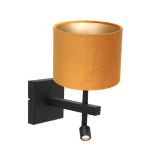 Wandlamp Stang 1 lichts Zwart met Leeslamp en Kap Oker Velours