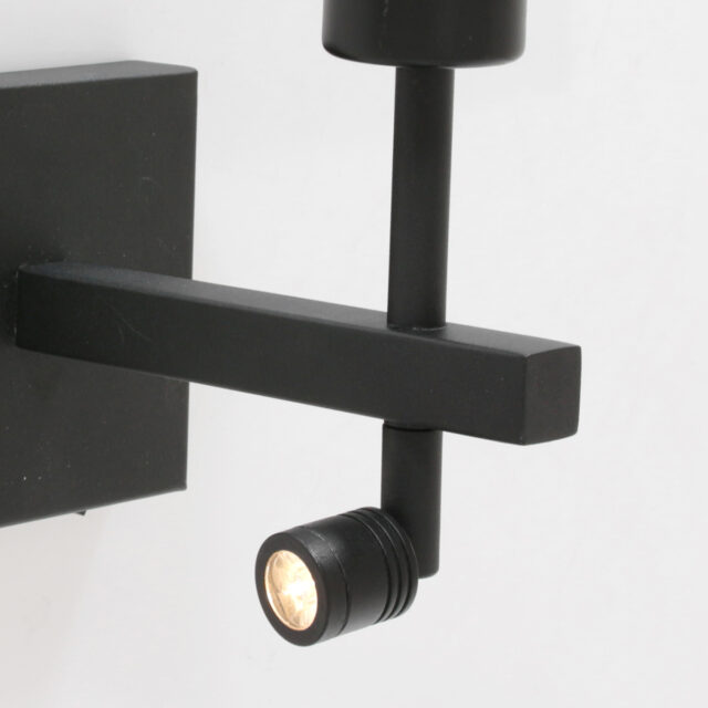 Wandlamp Stang 1 lichts Zwart met Leeslamp en Kap Taupe Velours