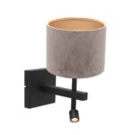 Wandlamp Stang 1 lichts Zwart met Leeslamp en Kap Taupe Velours