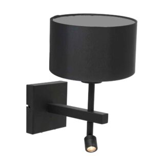 Wandlamp Stang 1 lichts Zwart met Leeslamp en Kap Zwart Velours