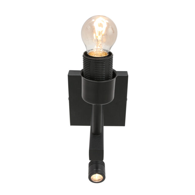 Wandlamp Stang 1 lichts Zwart met Leeslamp en Linnen Kap Klei