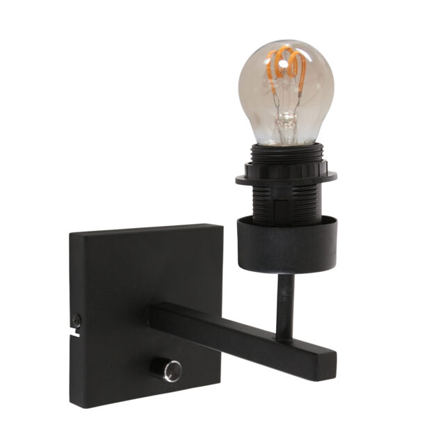 Wandlamp Stang 1 lichts Zwart met Linnen Kap Klei