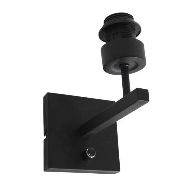 Wandlamp Stang 1 lichts Zwart met Linnen Kap Klei