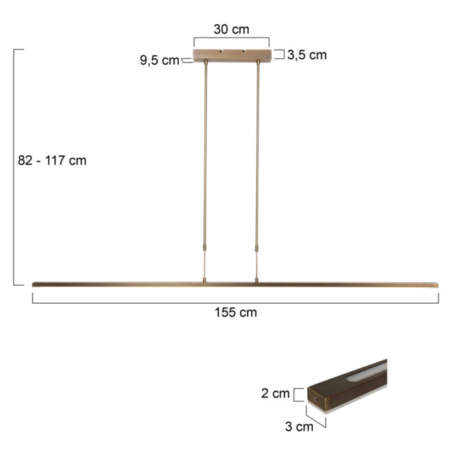 Bronzen eettafellamp Zelena LED met dimmer