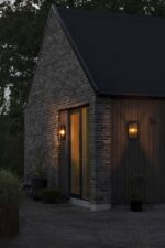 Grote buitenlamp zwart/goud met glas