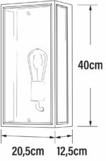 Grote zwarte rechthoekige buitenlamp met helder glas