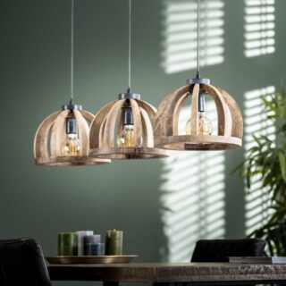 Hanglamp 3 x Ø 30 cm | gebogen houten spijlen / Massief mango naturel