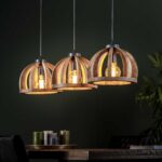 Hanglamp 3 x Ø 30 cm | gebogen houten spijlen / Massief mango naturel