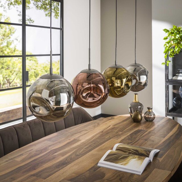 Landelijke 4 lichts eettafellamp met glas chroom | goud | koper