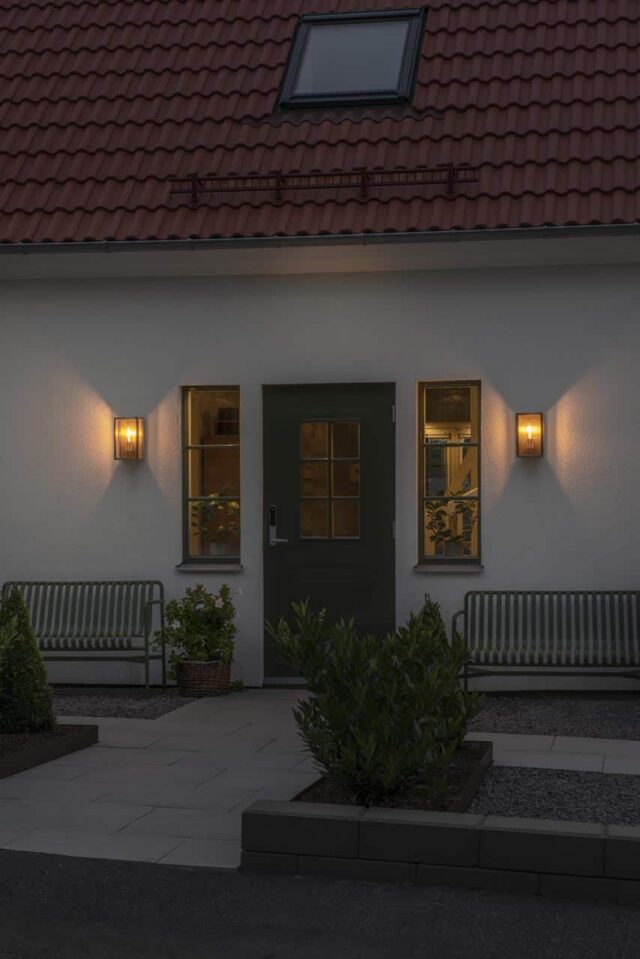Messing buitenlamp rechthoek met helder glas