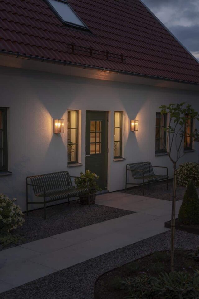 Messing buitenlamp rechthoek met helder glas