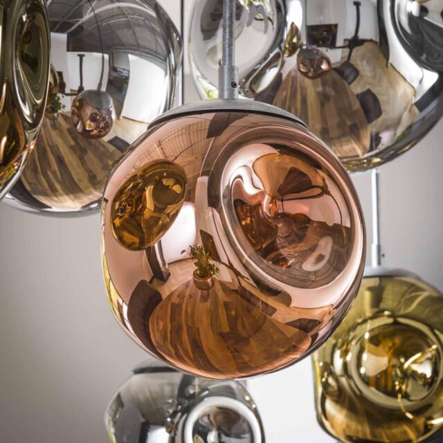 Moderne 7 lichts eettafellamp glas chroom | goud | koper