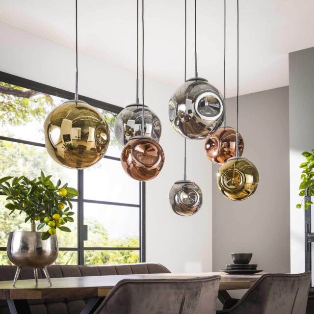 Moderne 7 lichts eettafellamp glas chroom | goud | koper