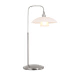 Moderne tafellamp staal met wit glas